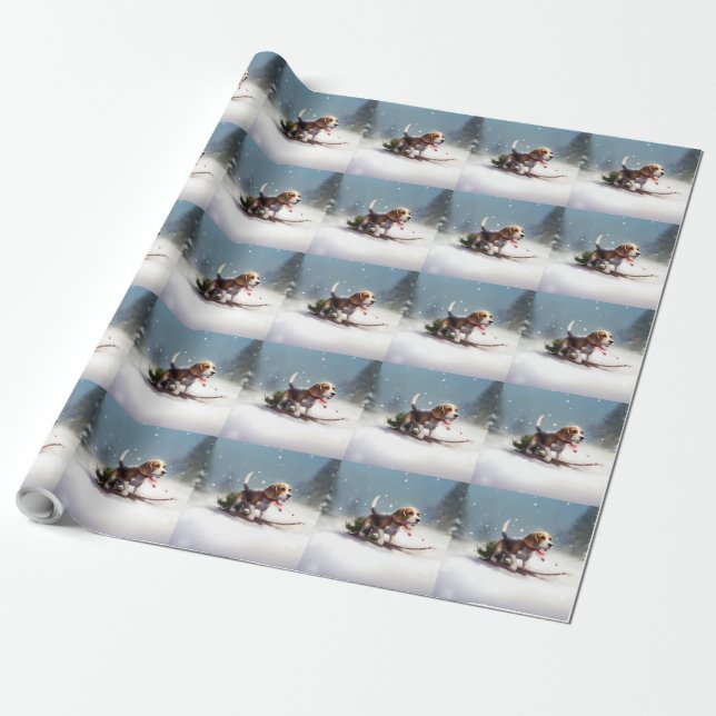 Beagle Weihnachtsschnee im Winter Geschenkpapier (Ungerollt)