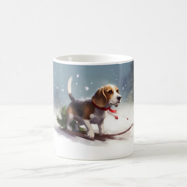 Beagle Weihnachtsschnee im Winter Kaffeetasse (Mittel)