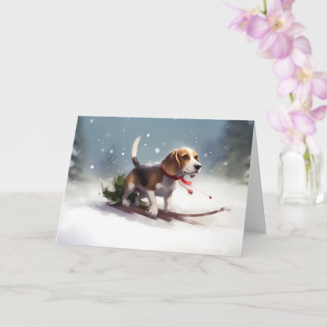 Beagle Weihnachtsschnee im Winter Karte (Orchidee)