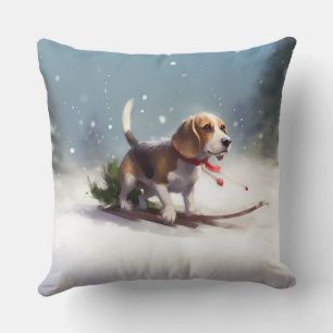 Beagle Weihnachtsschnee im Winter Kissen