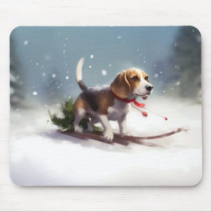 Beagle Weihnachtsschnee im Winter Mousepad