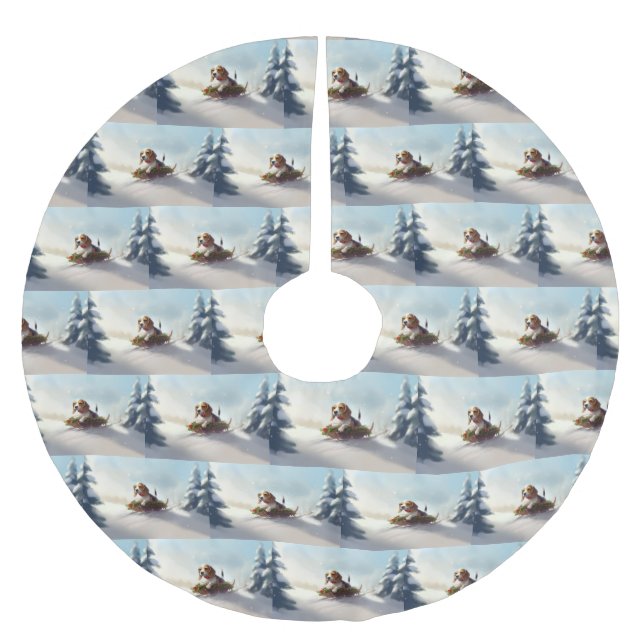 Beagle Weihnachtsschnee im Winter Polyester Weihnachtsbaumdecke (Vorderseite)