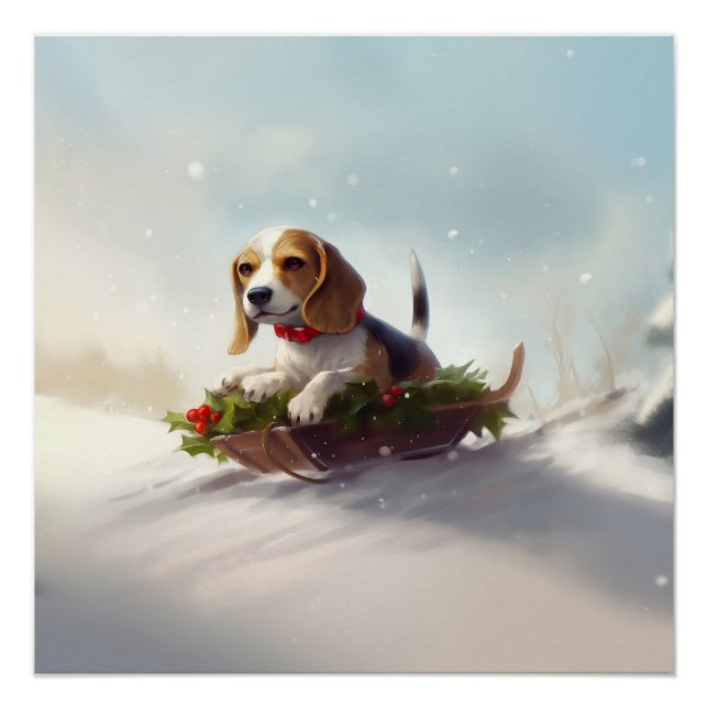 Beagle Weihnachtsschnee im Winter Poster (Vorderseite)