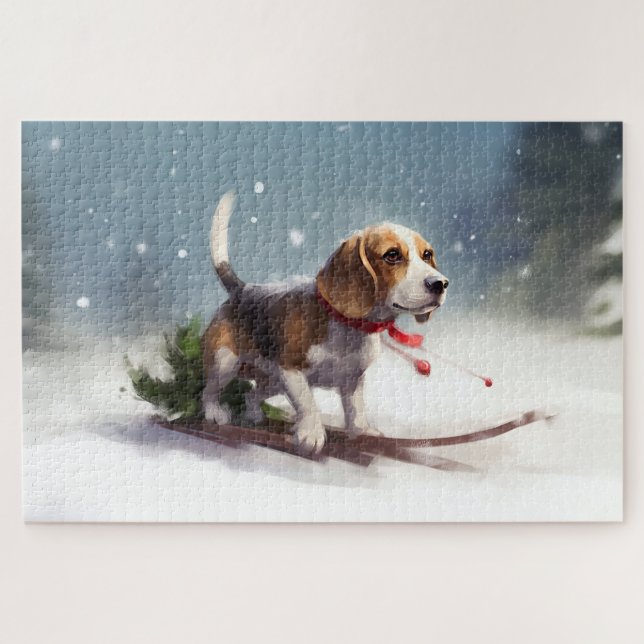 Beagle Weihnachtsschnee im Winter Puzzle (Horizontal)