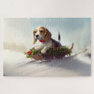Beagle Weihnachtsschnee im Winter Puzzle