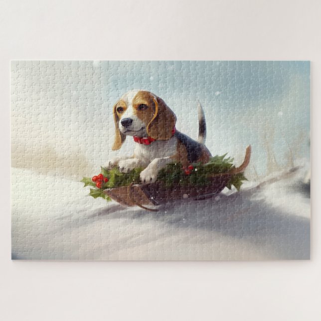 Beagle Weihnachtsschnee im Winter Puzzle (Horizontal)