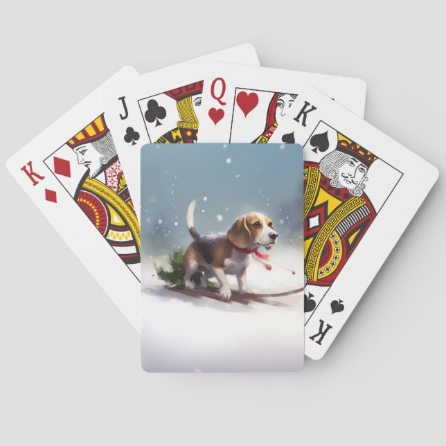 Beagle Weihnachtsschnee im Winter Spielkarten (Rückseite)
