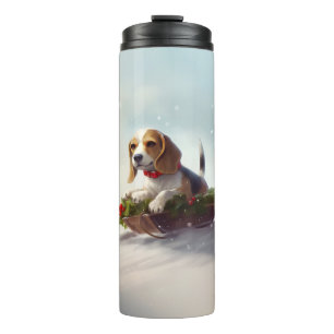 Beagle Weihnachtsschnee im Winter Thermosbecher