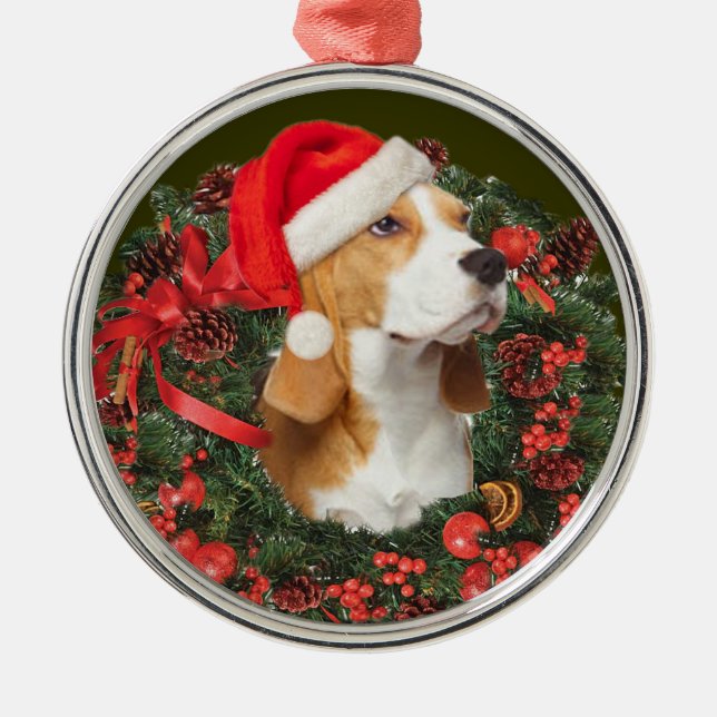 Beagle-Weihnachtsverzierung Silbernes Ornament (Vorne)