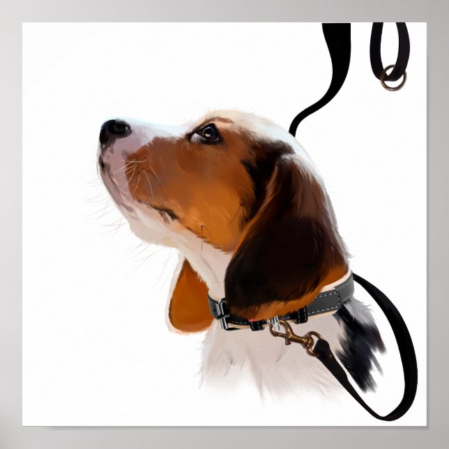 Beagle Welpe an der Leine Poster (Vorne)