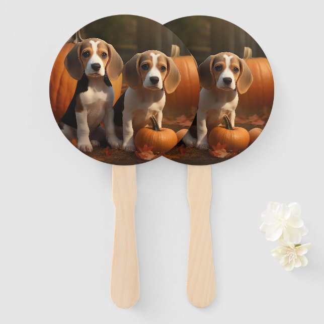 Beagle Welpe Herbst Kürbis Fächer (Vorne und Hinten)