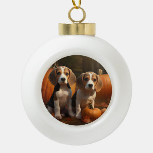 Beagle Welpe Herbst Kürbis Keramik Kugel-Ornament