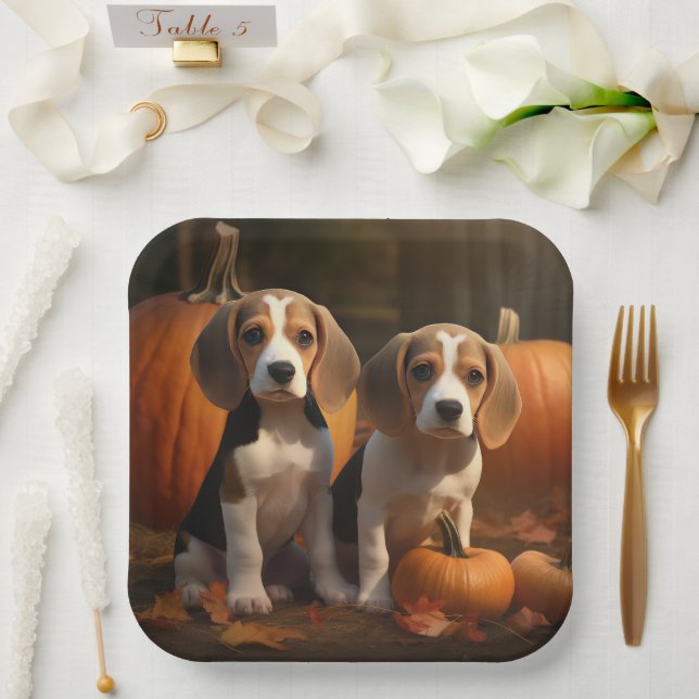 Beagle Welpe Herbst Kürbis Pappteller (Hochzeit)