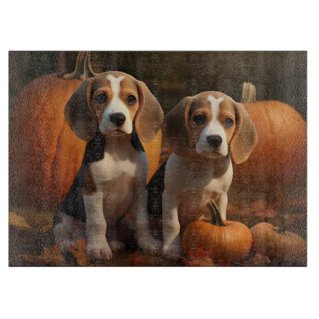 Beagle Welpe Herbst Kürbis Schneidebrett (Vorderseite)