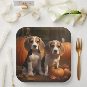 Beagle Welpe Herbstfreude Kürbis Pappteller