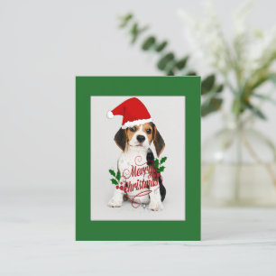 Beagle Welpe in Weihnachtsmannmütze - Frohe Weihna Postkarte