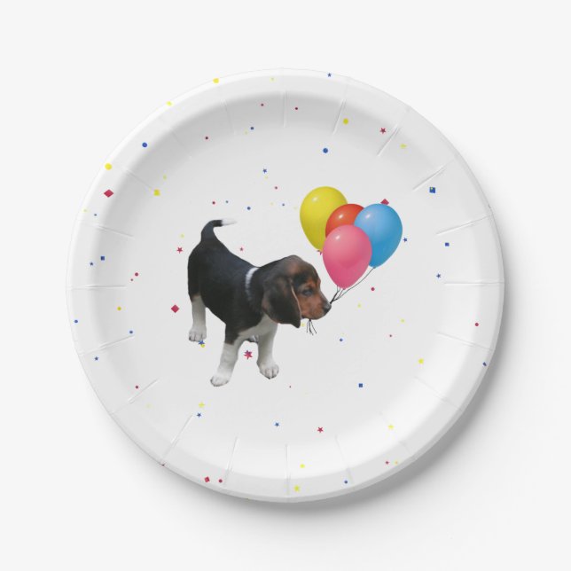 Beagle Welpe mit Balloons Party Papier Teller (Vorderseite)
