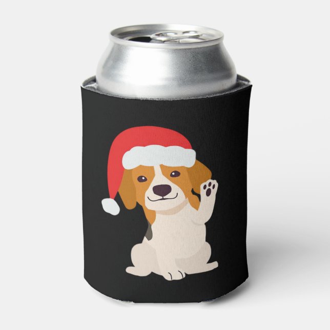 Beagle Welpe mit dem Hut des Weihnachtsmannes für  Dosenkühler (Kanne Vorderseite)