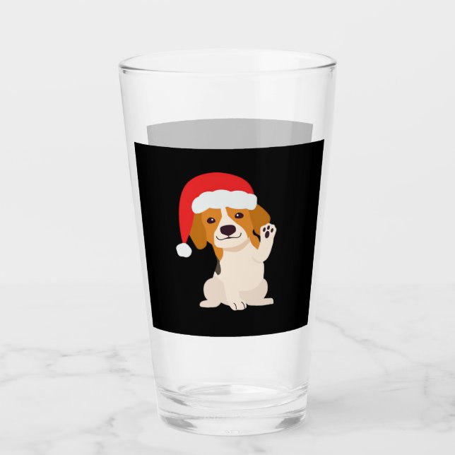 Beagle Welpe mit dem Hut des Weihnachtsmannes für  Glas (Vorderseite)