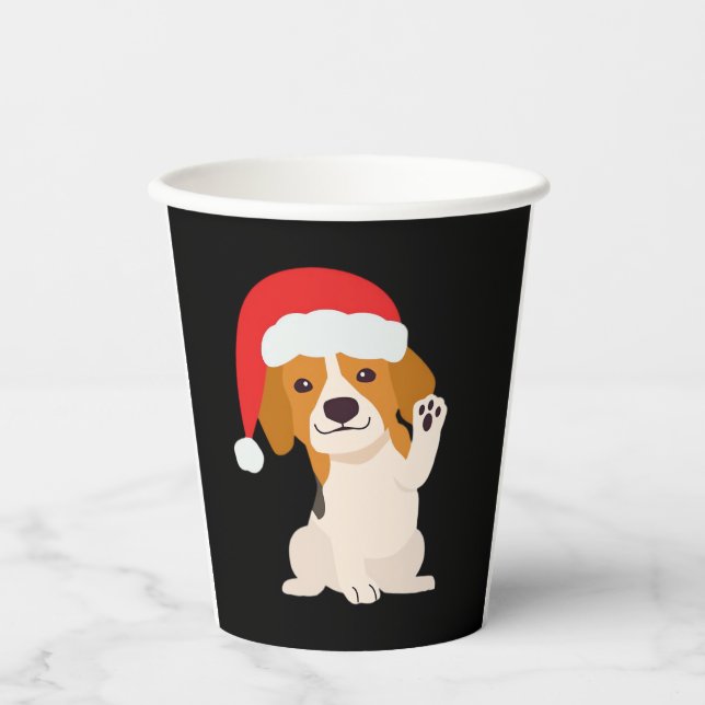 Beagle Welpe mit dem Hut des Weihnachtsmannes für  Pappbecher (Vorderseite)