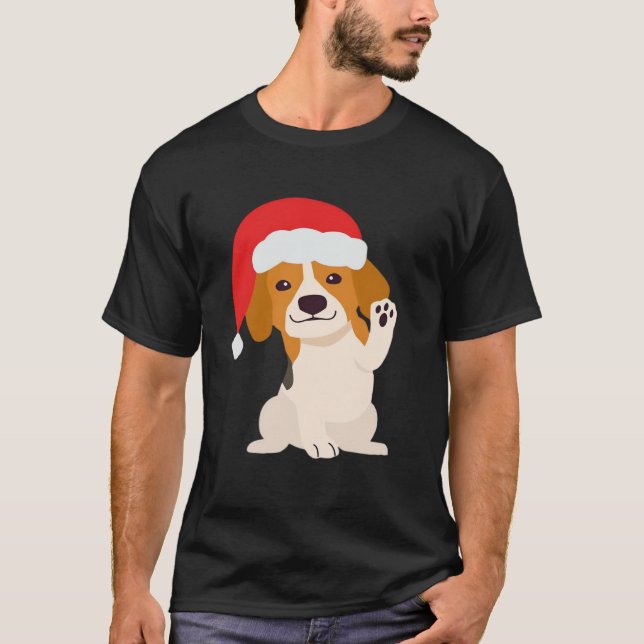 Beagle Welpe mit dem Hut des Weihnachtsmannes für  T-Shirt (Vorderseite)