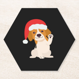 Beagle Welpe mit dem Hut des Weihnachtsmannes für Untersetzer