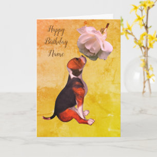 Beagle Welpe Rose Personalisierter Geburtstag  Karte