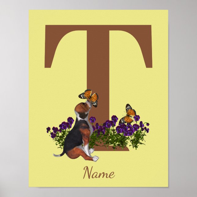 Beagle-Welpe Schmetterlinge Monogramm Anfangsbuchs Poster (Vorne)