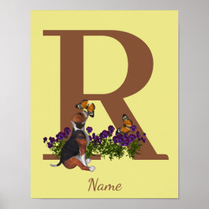 Beagle-Welpe Schmetterlinge Monogramm Anfangsbuchs Poster