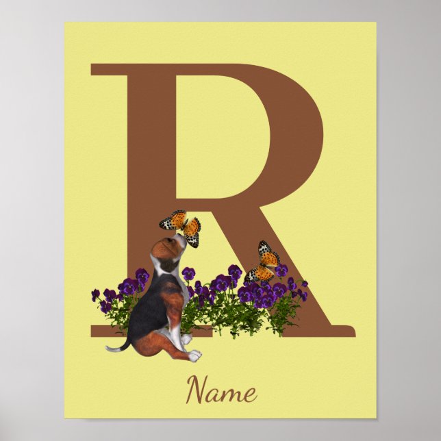 Beagle-Welpe Schmetterlinge Monogramm Anfangsbuchs Poster (Vorne)