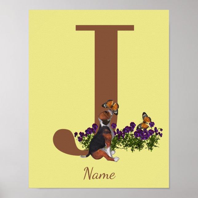 Beagle-Welpe Schmetterlinge Monogramm Anfangsbuchs Poster (Vorne)