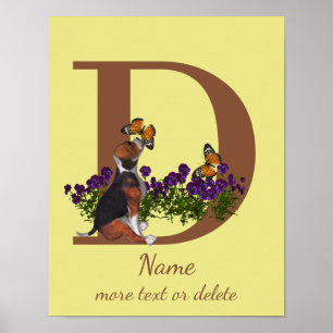 Beagle-Welpe Schmetterlinge Monogramm Anfangsbuchs Poster