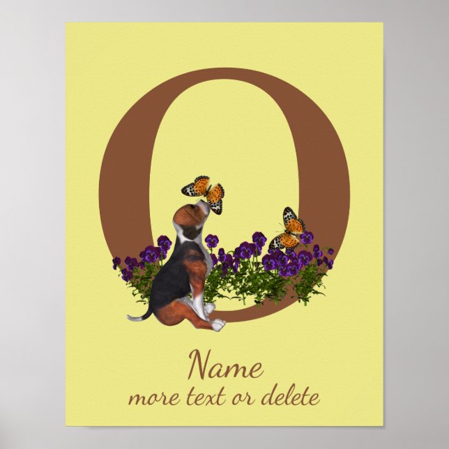 Beagle-Welpe Schmetterlinge Monogramm Anfangsbuchs Poster (Vorne)