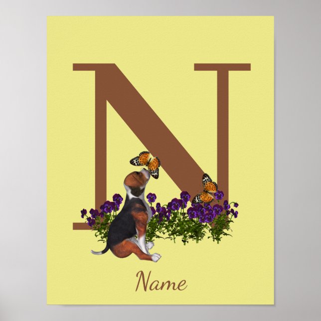 Beagle-Welpe Schmetterlinge Monogramm Anfangsbuchs Poster (Vorne)