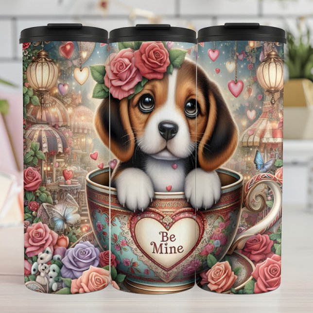 Beagle-Welpe Teacup Be Mine Wrap Thermosbecher (Von Creator hochgeladen)