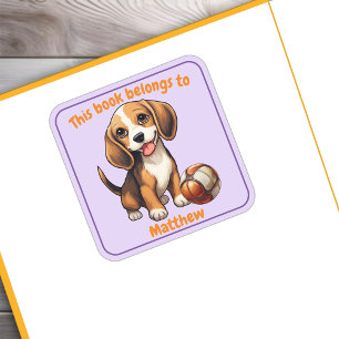 Beagle Welpe "This Book Belongs" Buchzeichen Quadratischer Aufkleber