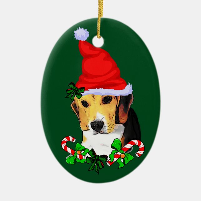 Beagle Welpe Weihnachten Keramik Ornament (Vorne)
