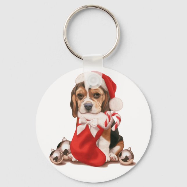 Beagle Welpe Weihnachten Schlüsselanhänger (Vorderseite)