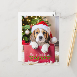 Beagle-Welpe Weihnachtsdesign, Postkarte
