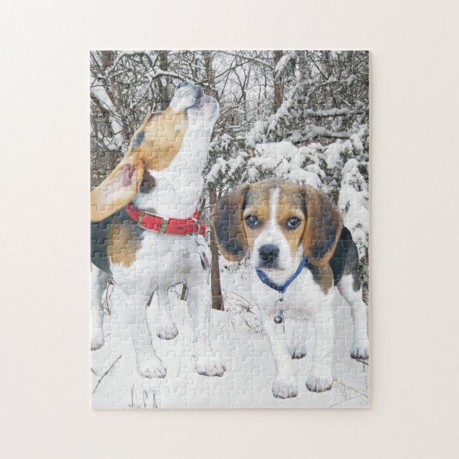 Beagle-Welpen im Snowy-Holz Puzzle (Vertikal)