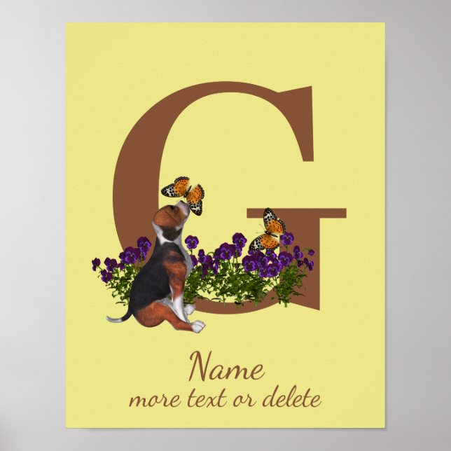Beagle-Welpen Schmetterlinge Monogramm Anfangsbuch Poster (Vorne)