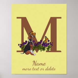 Beagle-Welpen Schmetterlinge Monogramm Anfangsbuch Poster