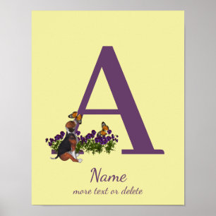 Beagle-Welpen Schmetterlinge Monogramm Anfangsbuch Poster