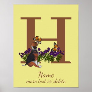 Beagle-Welpen Schmetterlinge Monogramm Anfangsbuch Poster