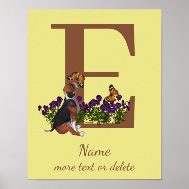 Beagle-Welpen-Schmetterlinge-Monogramm Anfangsbuch Poster (Vorne)