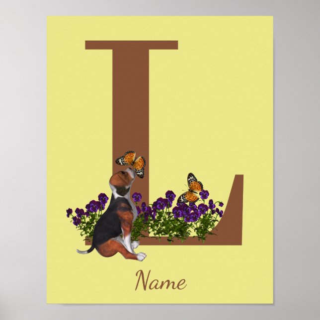 Beagle-Welpen-Schmetterlinge-Monogramm Anfangsbuch Poster (Vorne)