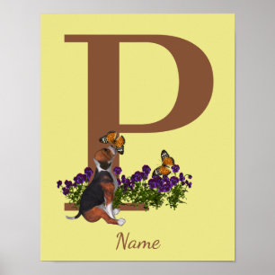 Beagle-Welpen-Schmetterlinge-Monogramm-Initial P N Poster