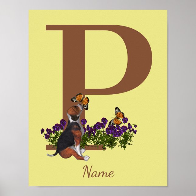 Beagle-Welpen-Schmetterlinge-Monogramm-Initial P N Poster (Vorne)