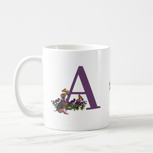 Beagle-Welpen Schmetterlinge Monogramm Initiale A  Kaffeetasse (Links)