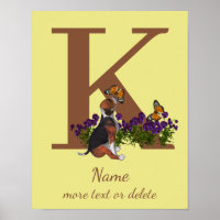 Beagle-Welpen-Schmetterlinge-Monogramm-Initiale K